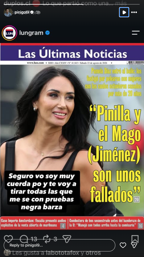 Pinilla contra Pamela Díaz: “Negra barsa” y amenaza con pruebas