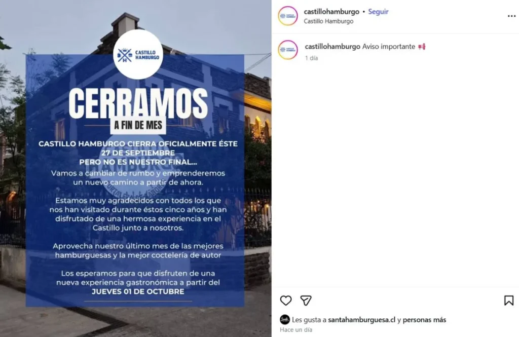Castillo Hamburgo cierra su local en Ñuñoa y promete nueva experiencia desde octubre