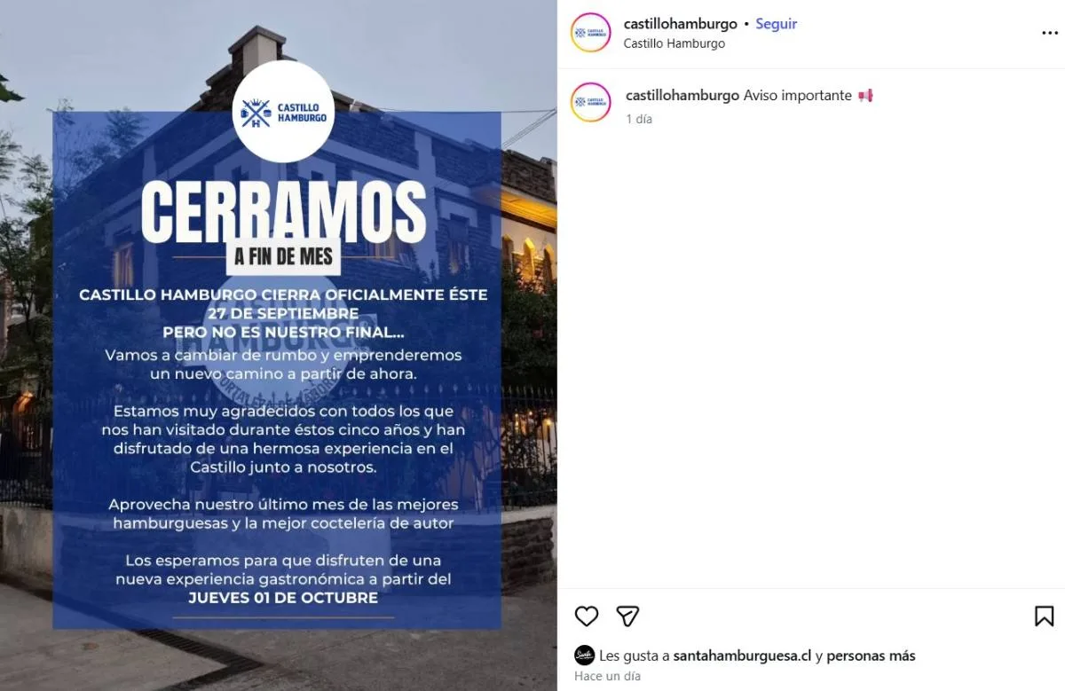 Castillo Hamburgo cierra su local en Ñuñoa y promete nueva experiencia desde octubre