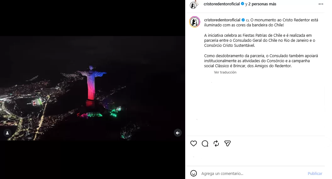 Cristo Redentor se tiñó de rojo, blanco y azul para celebrar nuestras Fiestas Patrias