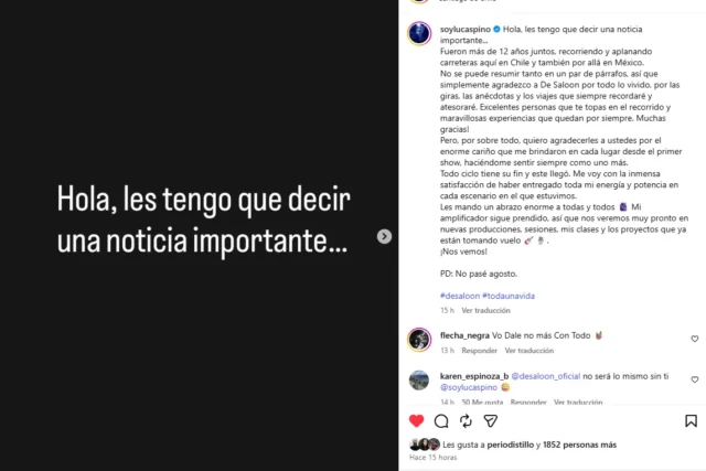De Saloon y Lucas Pino separan caminos tras 12 años de gira