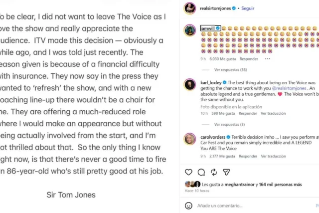Tom Jones afirma que ITV lo echó de The Voice UK y le ofreció un rol menor