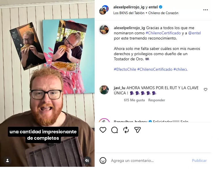 Alex el Pelirrojo recibe el #ChilenoCertificado y lo celebra con humor
