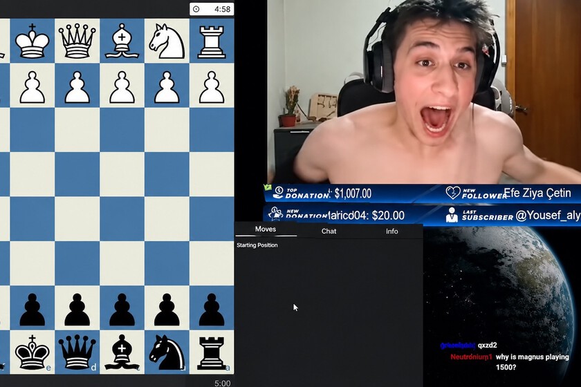 Streamer búlgaro le gana a Magnus Carlsen y la celebra sin camiseta