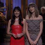 Látex rojo para Dakota Johnson y cuadros preppy para Taylor Swift en Saturday Night Live