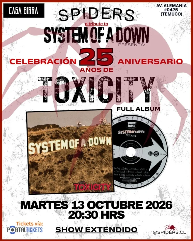 Spiders: Tributo A System Of A Down en Vasa Birra, Temuco