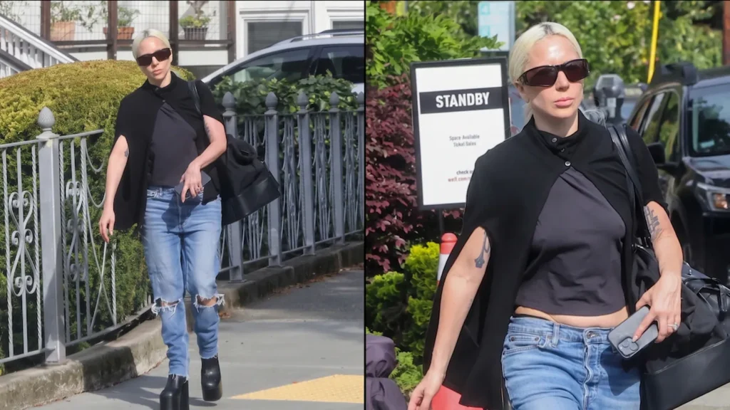 Lady Gaga sale con botas plataforma y un look de básicos negros en California